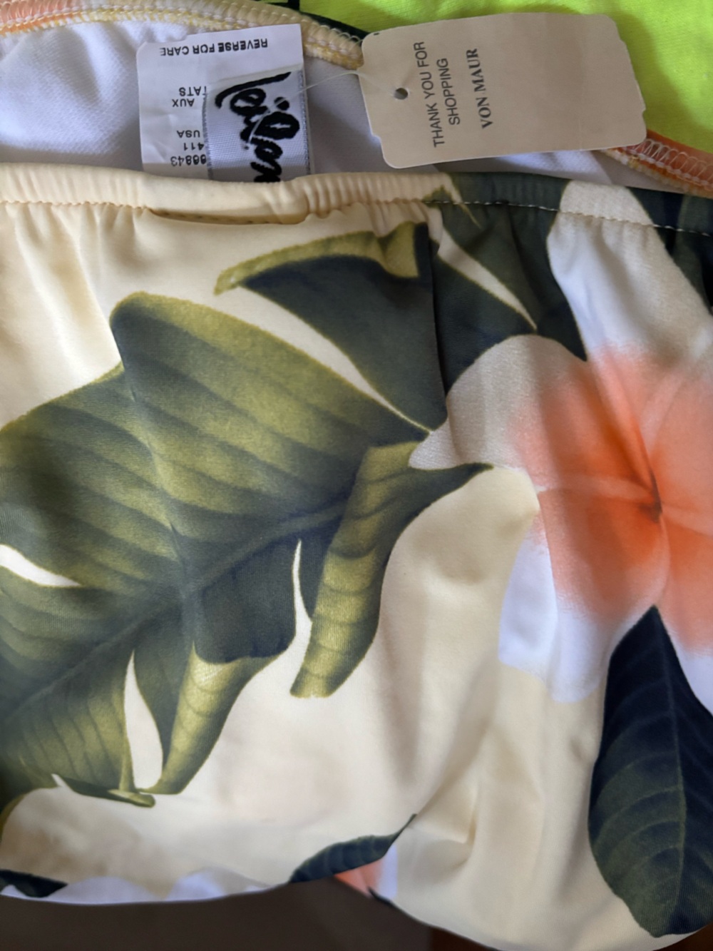 Tropical Floral Swim Bottoms with Green Leaf Print